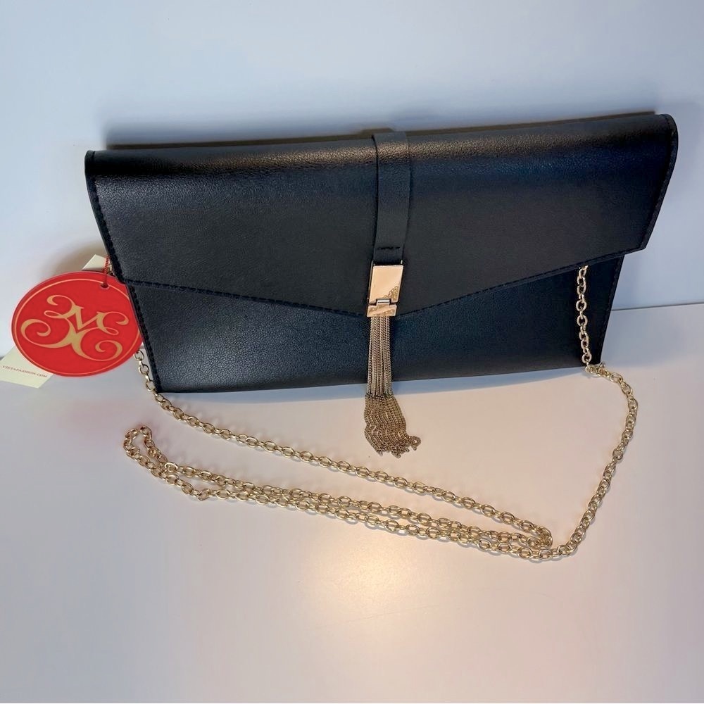 NWT VIETA ELLIANA BLACK FOLD-OVER CLUTCH